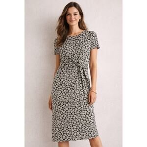 Boden Jersey Dress Women's 4l Black White Paisley Cotton Knot Front Classic Boho